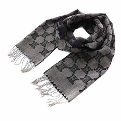 【6/29まで限定販売】セリーヌ CELINE マフラー ストール ウール フリンジ マカダム柄 黒 ブラック グレー /YI