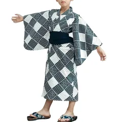 【新品】 [SLINX] 男の子 子供 浴衣セット 浴衣 兵児帯 2点セット 可愛い ゆかた 簡単着付け チエック柄 波柄 ベビー ボーイズ こども キッズ ボーイズ 男児 夏祭り 夏 花火大会 子供の日 HF401 (ネイビー, 100) 1