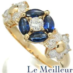 ダイヤモンド 0.77ct サファイア 0.73ct イエローゴールド K18YG フラワーデザインリング 指輪 15号 中古 プレラブド 返品OK