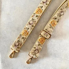 インド刺繍リボン スマホショルダー ショルダーストラップ ショルダーベルト ベージュイエロー 薔薇