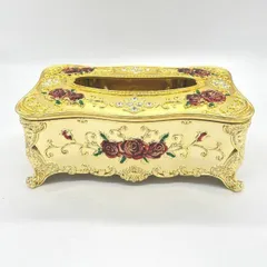 ヨーロッパ高級 ゴールド レッド 薔薇 ティッシュボックスケース 北欧 おしゃれ ロココ調 猫足車 高級 かわいい 黄金 インテリア 雑貨 インポート 海外 インテリア 姫系 am ya