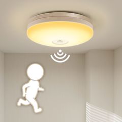 ICHIYO LED 人感センサー シーリングライト 小型 1100lm センサー 夜間ライト LED 照明器具  洗面所 トイレ キッチン 廊下 玄関 自動点灯 センサーライト 工事不要 屋内 照明 シーリングライト 省エネ 長寿命(yellow-１個)