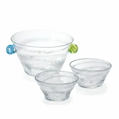 ガラスボウル3点セット Ｌ×1点・Ｓ×2点 銀河 手吹きガラス ガラス ガラス食器 おしゃれ ガラス製 取り鉢 おかず小鉢 前菜鉢 副菜鉢 デザートボウル アイスカップ ヨーグルトボウル フルーツボウル ガラス食器セット 食器セット サラダボウル かわいい