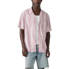 【送料無料】 リーバイス メンズ Tシャツ トップス Men's Levi's Classic Standard Fit Short Sleeve Button-Front Shirt Silas Stripe Red