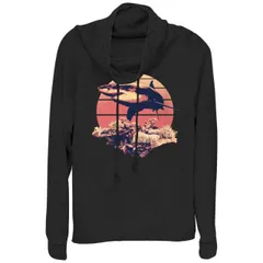 【送料無料】 アンブランデッド レディース Tシャツ トップス Juniors' Shark Reef Cowlneck Graphic Lightweight Long Sleeve Black