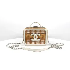 中古ブランドディオール Chanel(シャネル) ラタン コスメティック バニティ ケース スモール トップハンドル クロスバッグ