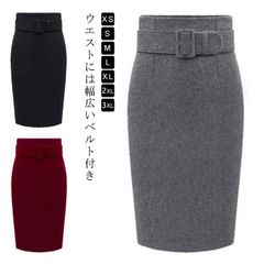 ペンシルスカート ベルト付き スカート フロントボタン ペンシルスカート 秋冬 ペンシルスカート 冬 ロング ブラック タイトスカート グレー ロング 黒 レッド ミモレ丈 スカート フェイクウール #matud580644