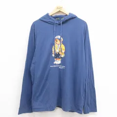 XL/古着 ラルフローレン 長袖 ブランド Tシャツ パーカー メンズ ポロベア コットン 薄紺 ネイビー spe 25aug09 中古