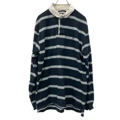 TOMMY HILFIGER 長袖ラガーシャツ L ブラック トミー ヒルフィガー ボーダー 古着卸 アメリカ仕入 a708-5031