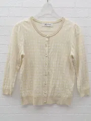 ◇ Ray BEAMS レイ ビームス コットン　ニット 七分袖 カーディガン ベージュ　ホワイト * 1002800195381 【中古】 【1002800195381】