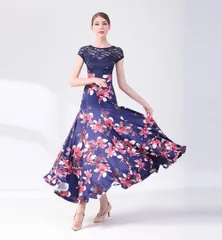 新品 未使用  新作 花柄スタンダードドレス♪ワンピース練習着☆発表会、デモ、ダンスパーティにも 社交ダンスドレス ラテンダンス衣装 レッスンウェア ステージ衣装