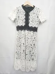 ◇ ⊂ dazzystor デイジーストア 花柄 レース 半袖 ミニ キャバ ドレス サイズXS ホワイト ブラウン系 レディース E  【1507010007511】