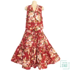 インゲボルグ INGEBORG★3点セット！可愛い花柄♪ベスト スカート サッシュベルト 赤系 着回し力 レイヤードに 希少ヴィンテージ z8044