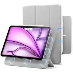 Air 13インチ、Pro 12.9インチ 第6/5/4世代_グレー ESR iPad Air 13インチ ケース（2024）iPad Pro 12.9 ケース(2022/2021/2020) 強力マグネット吸着式、スリムな三つ折りスタンドケース、Pencil