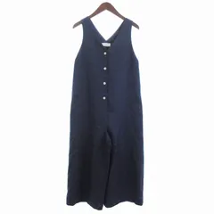 アダムエロペ Adam et Rope' サロペット オールインワン Vネック ボタン ワイド 無地 紺 ネイビー 38 ■FF