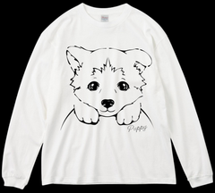 いぬイラスト/オリジナルデザイン/00114-BLC/Printstar 5.6オンス ヘビーウェイトビッグLS-Tシャツ/ホワイト