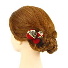 髪飾り 成人式 赤 振袖 前撮り 袴 花 浴衣 夏祭り 花火大会 3点セット ちりめん 玉飾り 麻の葉文 ヘアアクセ かんざし 新作 ヘ No.9-3287