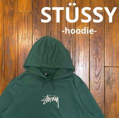ステューシー センター刺繍ロゴ スウェット パーカー XLARGE グリーン