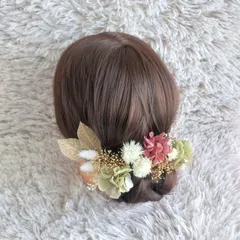 ヘッドドレス 髪飾り＊結婚式 成人式 卒業式 和装 打掛 振袖 袴~シルバーデージー リーフ~グリーンパープル 緑 紫 16本