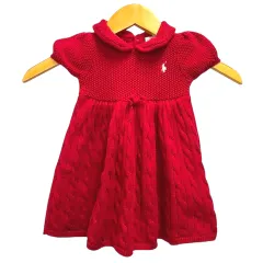ラルフローレン RALPH LAUREN ワンピース ニット コットン フレア ワンポイント ロゴ刺繍 半袖 6M 赤 レッド 女の子