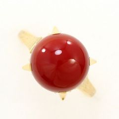 1円 K18YG×赤サンゴ デザイン リング HG449 K18 赤珊瑚 デザインリング 