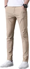 Lopis メンズ ロングパンツ ストレッチ チノパン スリム スキニー ビジネス 通勤 カジュアル 無地 ズボン おしゃれ 快適 リラックス(ベージュ,  XL)