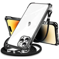 iPhone 14 Pro 用 ケース クリア ショルダー iPhone14pro 用 スマホケース アイフォン14Pro カバー 肩掛け 斜めかけ 縄掛けケース 透明 薄型 軽量 耐衝撃 TPU ストラップ付き 携帯ケース 紐付き 斜めがけ 織りストラッ 0