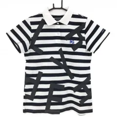 【超美品】パーリーゲイツ 半袖ポロシャツ 白×黒 ボーダー ロゴプリント レディース 1(M) ゴルフウェア PEARLY GATES