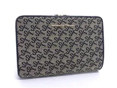 ■美品■ Samantha Thavasa サマンサタバサ キャンバス がま口 二つ折り 財布 ウォレット 札入れ レディース ネイビー系 DJ7305