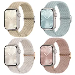 【4枚入り】Suitisbest コンパチブル アップルウォッチ バンド 編み込み 42mm 41mm 40mm 38mm Apple Watch ナイロンバンド 伸縮性 ゴム アップルウォッチ スポーツバンド Series 10 9 8 7 6 5 4 3