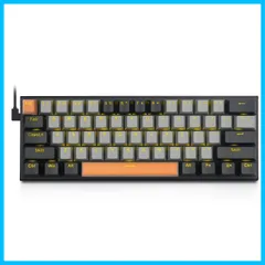 【★数量限定★】e元素メカニカルキーボード61キー 赤軸を採用のゲーミングキーボード 黄色のLEDバックライト付き 60％小型コンパクトキーボード USB有線英語配列 Windows/Macに対応ゲーム用キーボード (グレー+ブラック，赤軸)