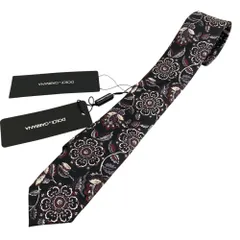未使用 DOLCE&GABBANA ドルチェ&ガッバーナ 花柄 シルク ネクタイ ナロータイ ブラック メンズ 古着 中古 USED