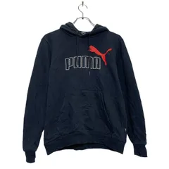 PUMA プリント スウェット パーカー XS キッズ 160～150 ブラック ホワイト プーマ 裏起毛 古着卸 アメリカ仕入 a512-5441