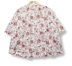 〇【新品タグ付き】【日本製】アトリエ pas/ pousse  花柄 スタンドカラー 半袖シャツ ブラウス ゆったりデザイン アイボリー 赤茶 Fサイズ 春夏用 ■管理番号L29406SSA26-251008-10（198）