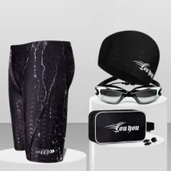 ☆ ブラック ☆ XLサイズ ☆ 水着 メンズ 6点セット 競泳水着 メンズ 水着 6点セット フィットネス水着 メンズ水着 メンズ競泳用水着 水泳パンツ スポーツ水着 スイムウェア スイムバック キャップ ゴーグル ミラーゴーグル 耳栓