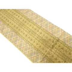 【Aランク美品】正絹袋帯 変わり織 縞に抽象花模様 全通柄 個性派おしゃれ帯 ナチュラルカラー