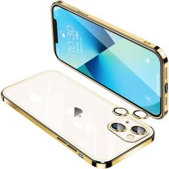 iPhone 13 Mini_ゴールド IPhone13 Mini ケース クリア アイフォン13Mini レンズ保護 カバー 耐衝撃 透明 スマホケース 全面保護 軽量 メッキ加工 TPU 薄型 ストラップホール付き 滑り止め 落下防止 5.4インチ（ゴール