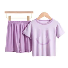 パジャマ キッズ モーダル スマイル ルームウェア 半袖＆ショートパンツ ラウンドネック 寝巻 上下セット 女の子 男の子 薄手 綿 春 夏 韓国風 セットアップ 子供 かわいい おしゃれ 子供服 dibale01