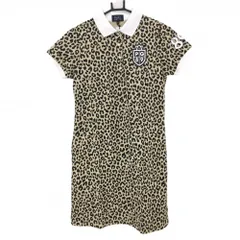 【新品】パーリーゲイツ 半袖ポロワンピース ベージュ×黒 レオパード デライト 胸ロゴ  レディース 0(s) ゴルフウェア PEARLY GATES