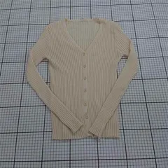 ◇ ⊇ CLEA クレア リブ Vネック 長袖 ニット カーディガン サイズF アイボリー系 レディース E  【1509100080688】