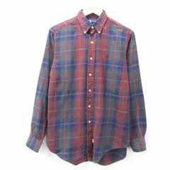 L/古着 ラルフローレン 長袖 ブランド シャツ メンズ 90s ワンポイントロゴ コットン ボタンダウン エンジ他 チェック 25jun17 中古 トップ