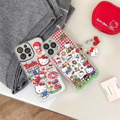 ストラップ付き キティ iPhone16スマホケースシルバー アイフスマホケース キティちゃん 携帯ケース カバー iPhone15 iPhone14/Pro/Promax 