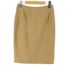 ストロベリーフィールズ STRAWBERRY-FIELDS 膝丈 タイトスカート スカート 2 ベージュ系 日本製 スリット 毛 ウール 裏地 無地