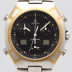 デッドストック級 オメガ シーマスター ポラリス QZ YG×SS ブラック文字盤 クロノグラフ メンズ腕時計 3119600 4DIT ABC KMR 15842