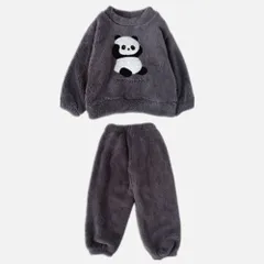 ☆ ダークグレー ☆ 120cm ☆ キッズモコモコルームウェア nakrw3799 モコモコ ルームウェア キッズ パジャマ 寝間着 寝巻き 寝巻 部屋着 長袖 厚め 厚手 上下セット ぽかぽか ふわふわ フワフワ セットアップ あったか あたたかい 暖かい