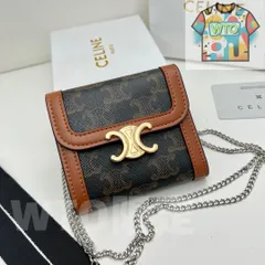 【本日限定】?Celine トリオンフ チェーンウォレット 10999 ? 高級本革＆チェーン付き！ブラックプリントデザイン[本日特価|新品未使用品]-WT0輸入