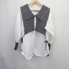 ◇ ⊇ JEANASIS ジーナシス 7G BIGカラー 長袖 ニットドッキングシャツ サイズF ホワイト ブラック レディース E  【1506190010977】