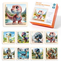 MY MiYAVi ジグソーパズル モンテッソーリ 幼児向け 知育おもちゃ ８枚セット 木製パズル 鑑賞 (恐竜)