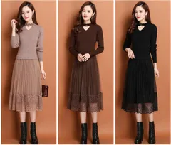 【半額セール】ドッキングワンピース ワンピース プリーツスカート レディース