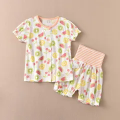 ☆ Bタイプ×フルーツ ☆ 90cm（腹巻付き） ☆ 子供 パジャマ 前開きタイプ 上下セット キッズ パジャマ 前開き 半袖 ルームウェア 部屋着 ナイトウェア 寝間着 寝巻き 寝衣 女の子 男の子 綿100% コットン100 上下セット セットアップ